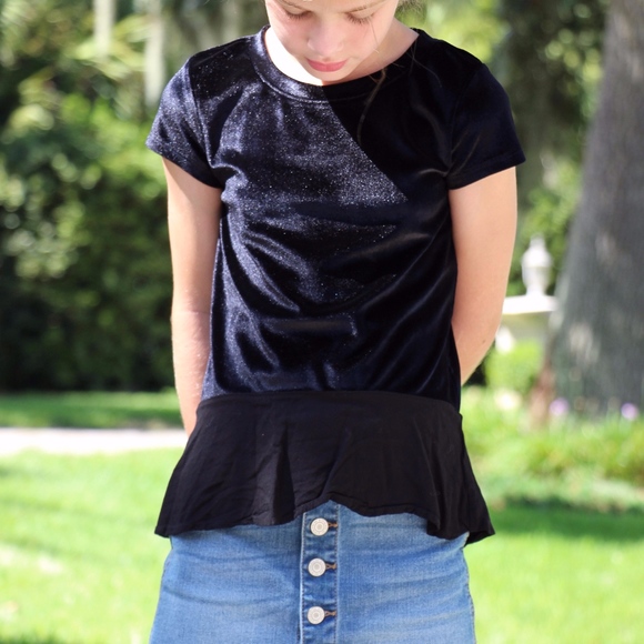 p.s. from Aeropostale Black Short-Sleeve Velvet Shirt with Flutter-Edge - Picture 1 of 8